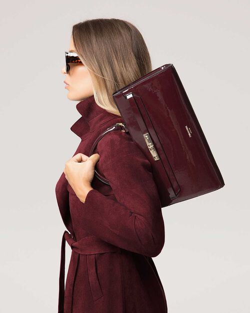 Borsa a mano bordeaux con tracolla removibile, BURGUNDY