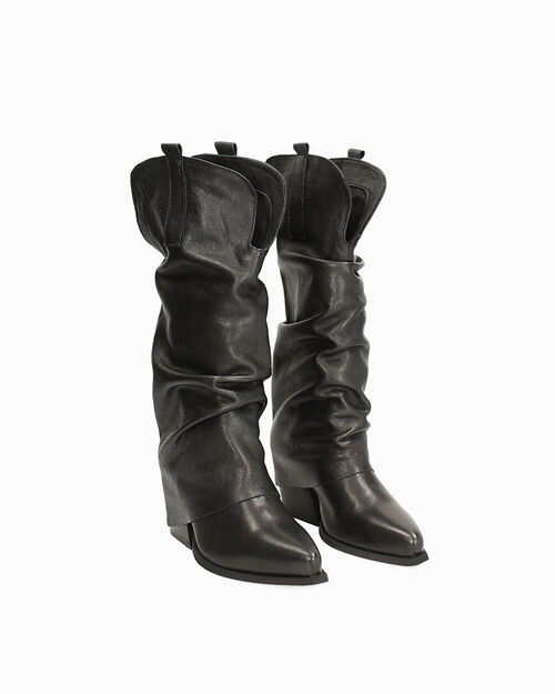 Stivali texani da donna in pelle lavata nera, BLACK