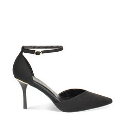 Décolleté Open shank nere in tessuto, tacco 8,5 cm, Primadonna, 242162830LYNERO038, 001a