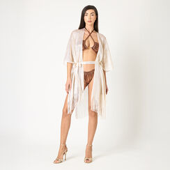 Poncho donna bianco-oro in tessuto, Primadonna, 25B450210TSBIORUNI, 002a