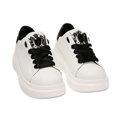 Sneakers bianche con pietre, suola 4,5 cm, Primadonna, 222866332EPBIAN035, 002 preview