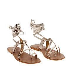 Sandali con lacci in pelle oro, Primadonna, 236704151PEOROG035, 002a