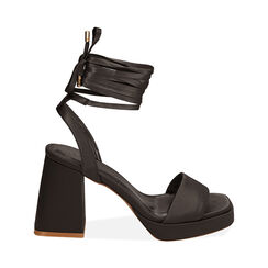 Sandali neri lace-up in raso, tacco 9 cm , Primadonna, 192158203RSNERO036, 001 preview