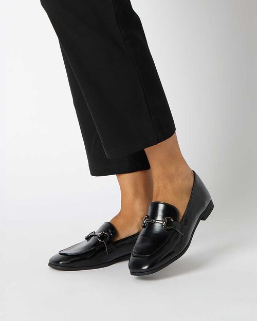 CHAUSSURES POUR FEMMES MOCASSINS SYNTHET, BLACK