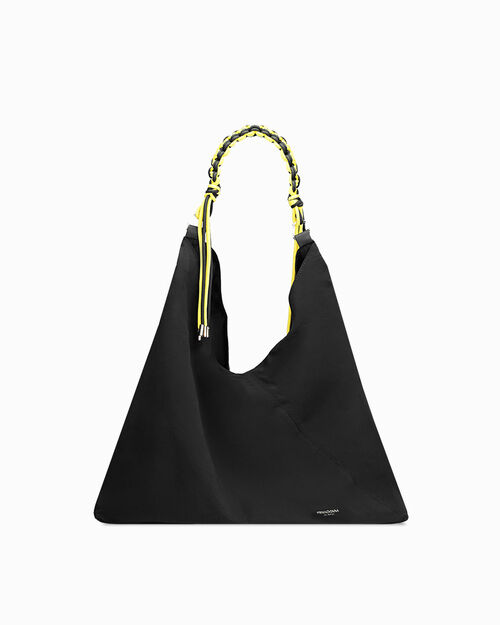 Borsa a spalla nera con doppia tasca, BLACK