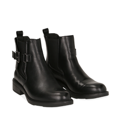 Chelsea boots neri in eco-pelle con cinturino, Stivaletti, 14A776160EPNERO036, 002a