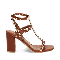 Sandale à talon femme cognac avec clous, Primadonna, 254906537EPCOGN035, 001a