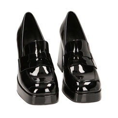 Mocassini platform neri in vernice, tacco 9 cm, Primadonna, 224878101VENERO040, 002a