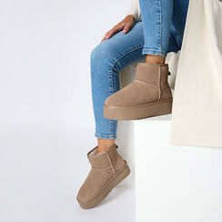 Bottines d'hiver taupe en daim avec talon de 4,5 cm, Primadonna, 26N801250CMTAUP035, 002a