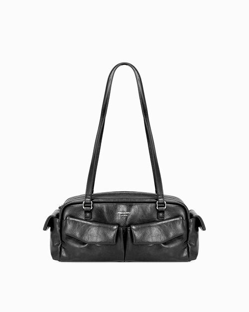 Borsa a spalla nera con tasche frontali, BLACK