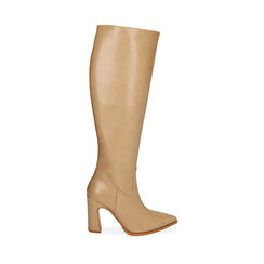 Bottes beiges à bout pointu, talon 9,5 cm , Primadonna, 203003103EPBEIG035, 001a