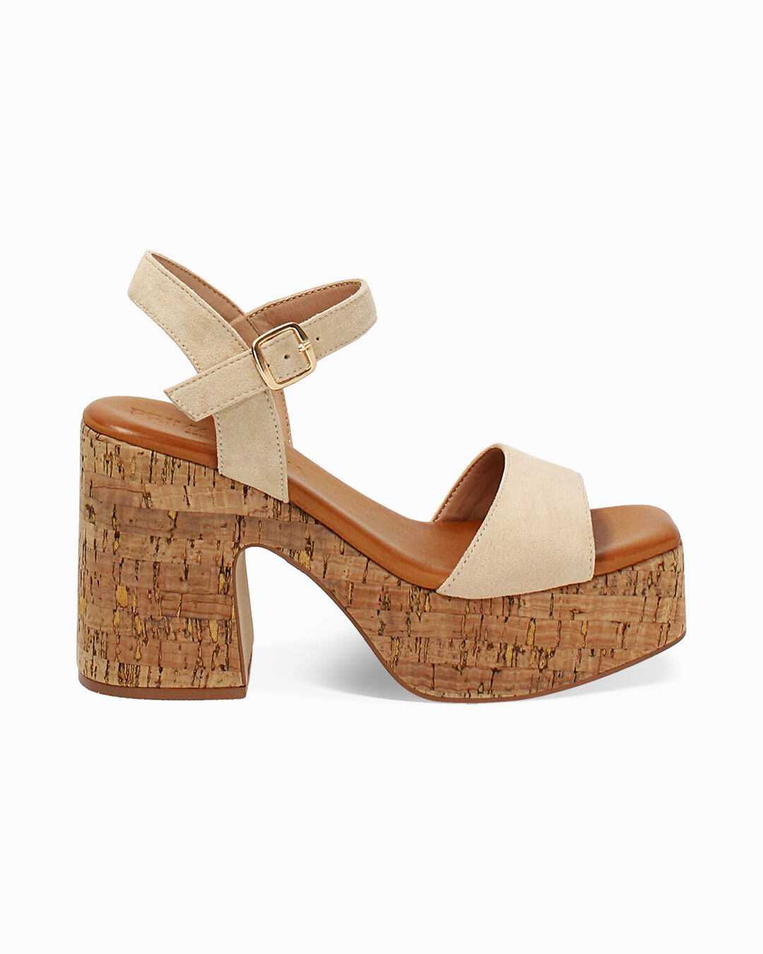 Sandali con plateau donna beige in microfibra