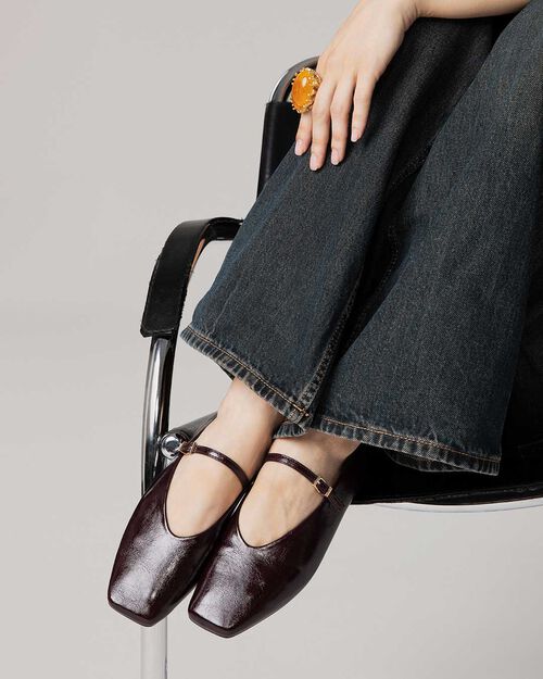 Ballerine bordeaux con cinturino dorato, BURGUNDY