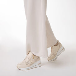 Sneakers beige con tacco 6,5 cm, Scarpe, 272850919EPBEIG035, 002a