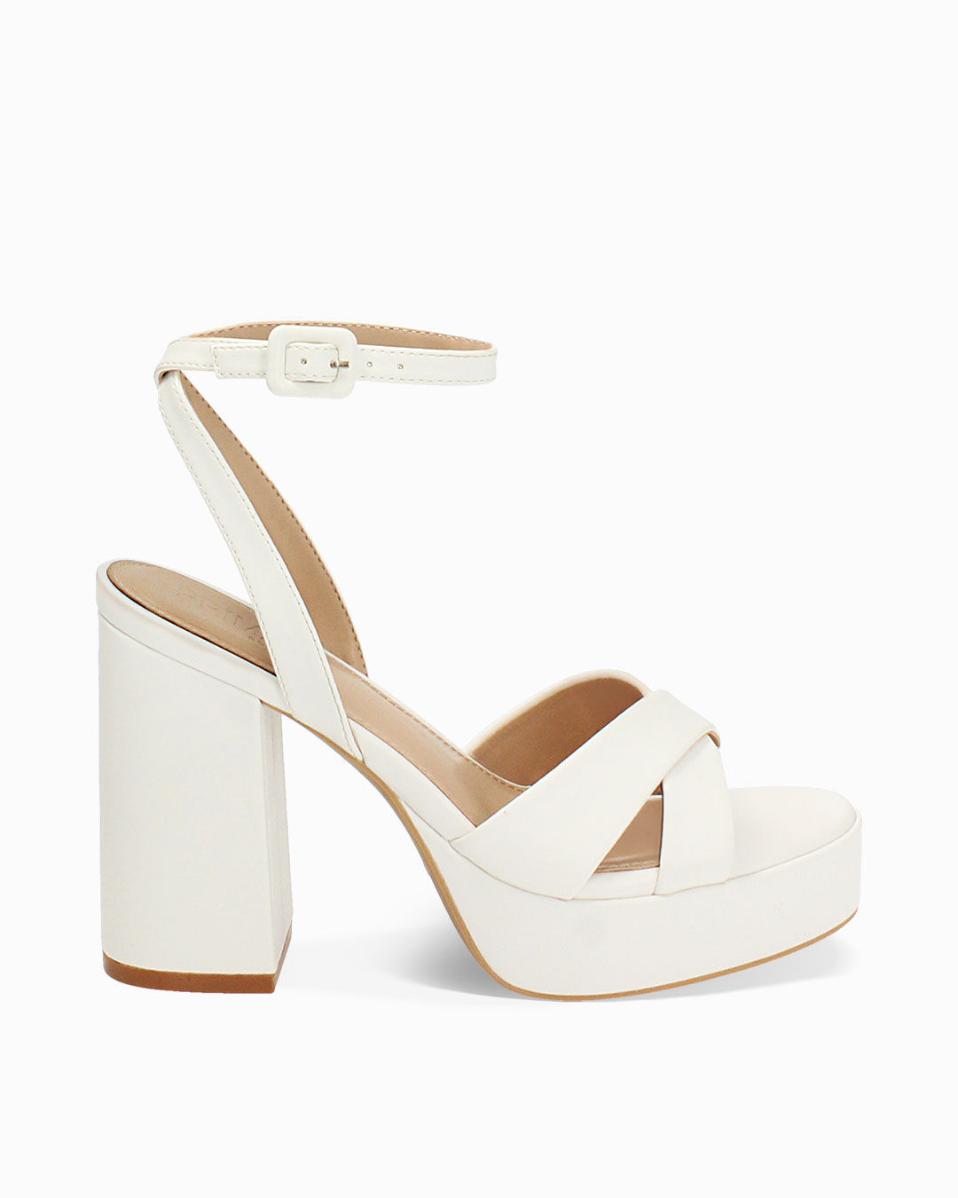 Sandalo donna bianco con plateu, tacco 11 cm