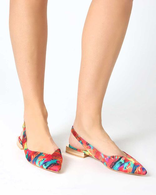 Ballerine slingback donna multicolor in raso, MULTI COLOR-ORANGE
