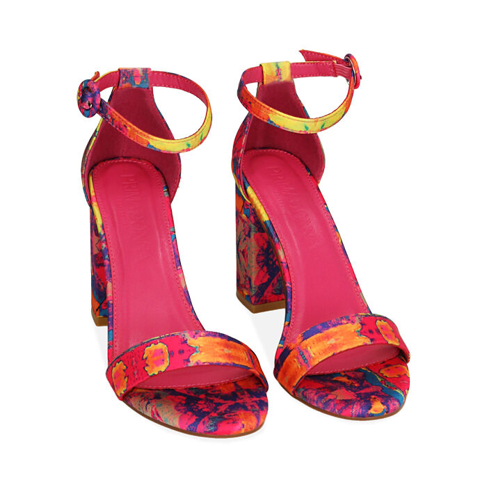 Sandali donna multicolor fucsia in raso, tacco 9 cm | Primadonna Collection