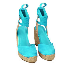 Espadrillas celesti in raso, zeppa 10 cm, 214998040RSCELE035, 002a
