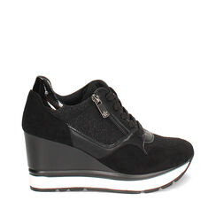 Zapatillas deportivas negras en microfibra con tacón de 8,5 cm, Primadonna, 262811633MFNERO035, 001a