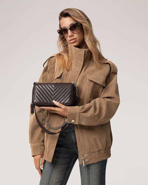 Quilted dark brown mini bag, DK BROWN
