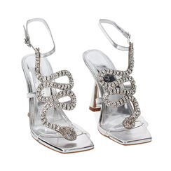 Sandali argento in laminato e pietre, tacco 8,5 cm, Primadonna, 232100146LPARGE038, 002 preview