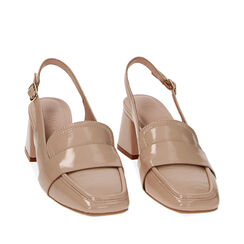 Mocassini slingback nude in naplak, tacco 5,5 cm, Primadonna, 234981328NPNUDE035, 002a