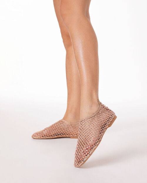 ZAPATOS BAILARINA TEJIDO PIEDRAS NUDE, NUDE