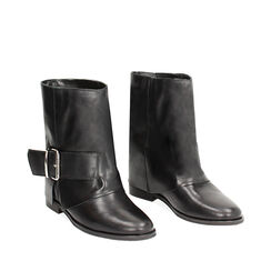 WOMEN SHOES BIKER LEATHER NERO, 23L600101PENERO036, 002a