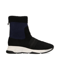 Sneakers nero-blu sock boots con suola in gomma bianca, Primadonna, 124109763TSNEBL036, 001a
