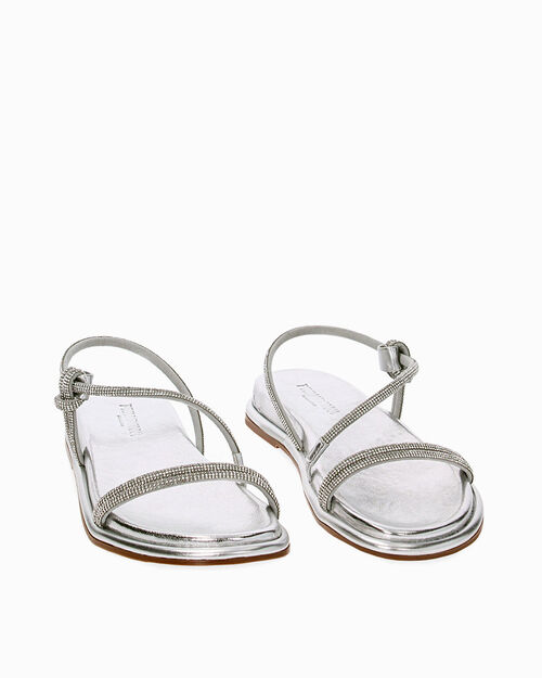 Sandali bassi argento in laminato con pietre, SILVER