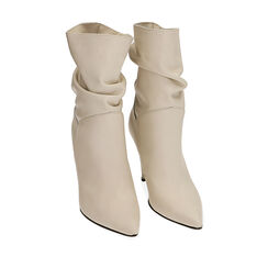 Bottines en cuir blanc cassé, talon 10 cm , Special Price, 20L660062PEPANN037, 002a