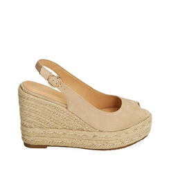 Sandali beige in microfibra, zeppa 10,5 cm, 214981980MFBEIG035, 001a