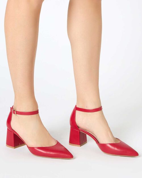 D&eacute;collet&eacute; open shank donna rosse, tacco largo 6,5 cm, RED