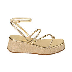 Sandali oro, zeppa glitter 5,5 cm, Primadonna, 214958502LMOROG035, 001 preview