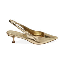 Décolleté slingback oro laminato, tacco 5 cm, Primadonna, 212190201LMOROG035, 001 preview