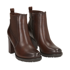 Chelsea boots cuoio in eco-pelle, tacco 8,5 cm , Scarpe, 143066110EPCUOI036, 002a