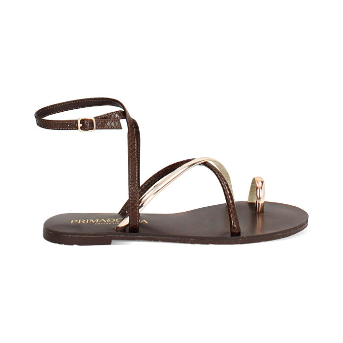 Sandali bassi donna marroni stampa pitone, Primadonna, 254995606PTMARR035