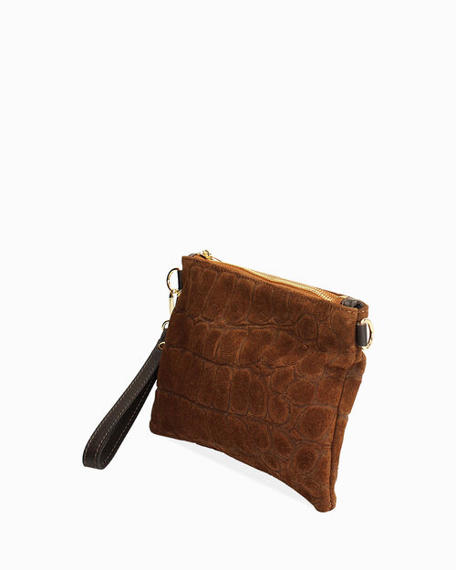 Pochette stampa cocco nocciola, BROWN