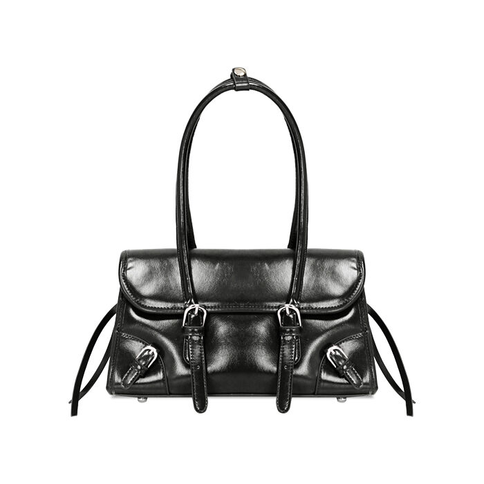 Borsa a mano nera con finiture lucide, Primadonna, 265100318EUNEROUNI