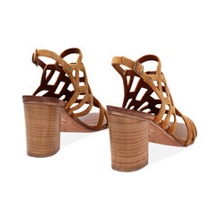 Sandalo da donna cognac in camoscio, tacco largo 7,5 cm, Primadonna, 257239909CMCOGN035, 004 preview