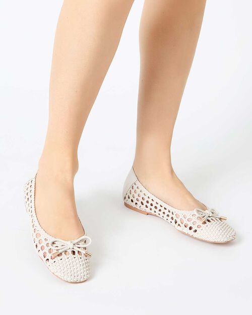 Ballerine panna con dettaglio intrecciato, CREAM