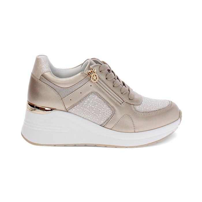 Sneakers oro con tacco 6,5 cm, Scarpe, 272825016LMOROG035