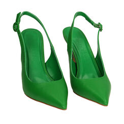Slingback en lycra vert, talon 9,5 cm , 192126303EPVERD036, 002a