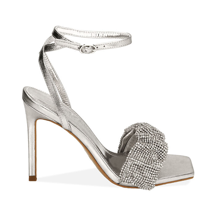 Sandali donna argento con strass tacco 10 5 cm Primadonna Collection
