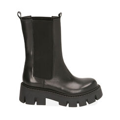 Botines Chelsea de piel negra, tacón de 5,5 cm, Primadonna, 20A512039PENERO038, 001a