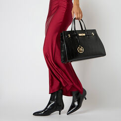 Sac à main en synthétique effet coco noir avec bandoulière amovible, Primadonna, 265731833CCNEROUNI, 003 preview