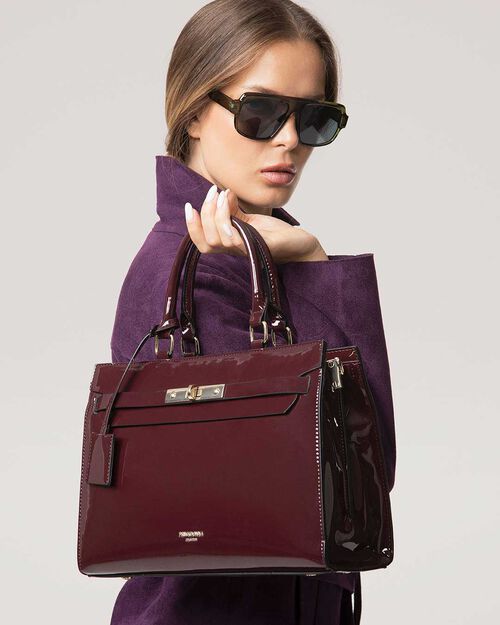 Bolso de mano burdeos con correa removible, BURGUNDY