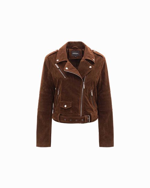 Cazadora marr&oacute;n estilo biker de mujer, BROWN