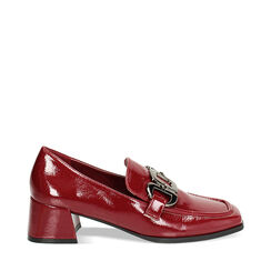 Mocassino bordeaux in naplak, tacco largo 5 cm, 244937147NPBORD036, 001a