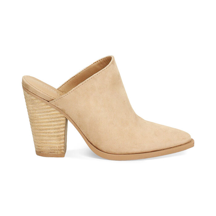 Sabot donna taupe in microfibra, tacco largo 9,5 cm, Primadonna, 253086318MFTAUP036